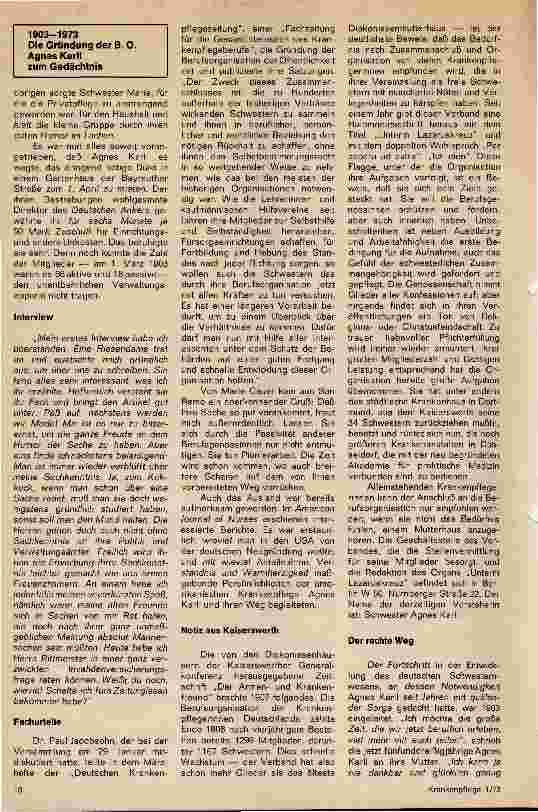 Vorschauseite 6: 1903 - 11. Januar - 1973 Die Gründung der Berufsorganisation der Krankenpflegerinnen