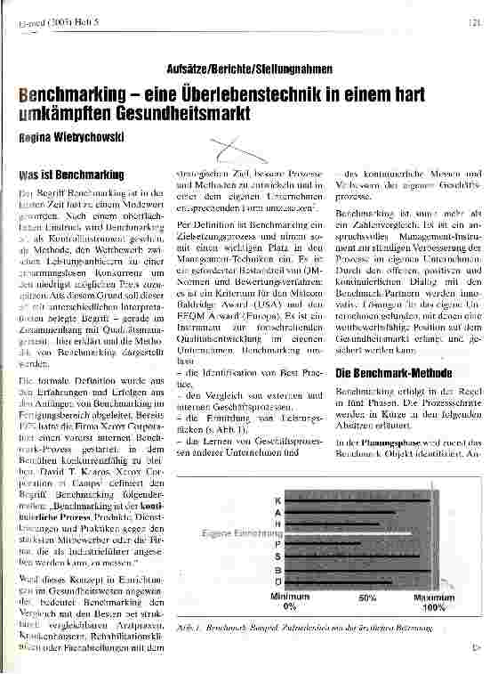 Vorschauseite 1: Benchmarking - eine Überlebenstechnik in einem hart umkämpften Gesundheitsmarkt
