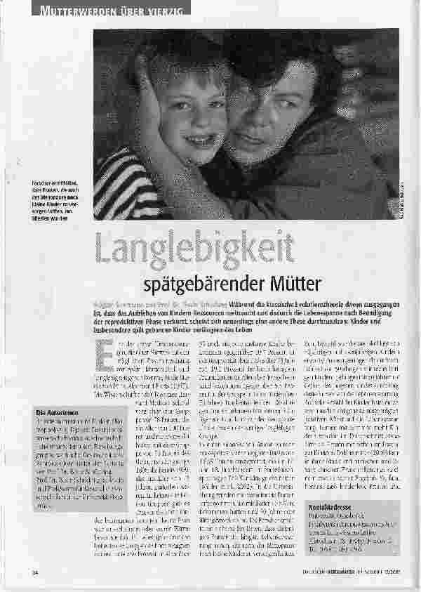 Vorschauseite 1: Langlebigkeit spätgebärender Mütter