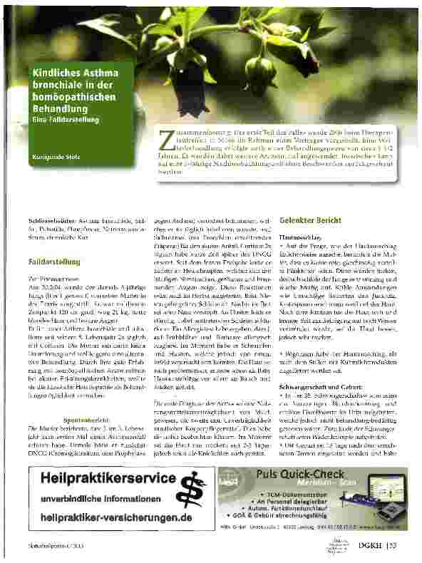 Vorschauseite 1: bronchiales kindliches Asthma bronchiale in der homöopathischen Behandlung