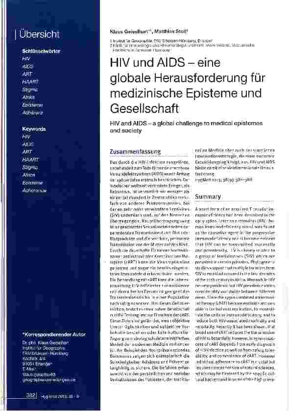 Vorschauseite 1: HIV und AIDS-eine globale Herausforderung für medizinische Episteme und Gesellschaft