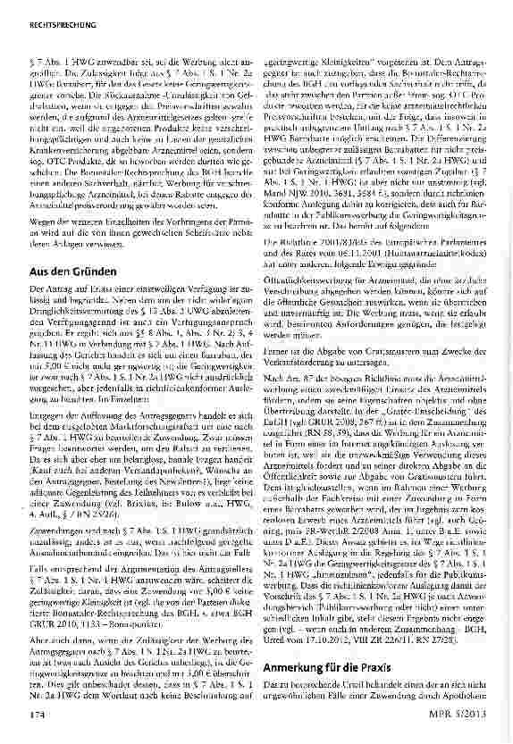 Vorschauseite 2: Ist „geringwertig und „nicht übertrieben dasselbe? §§ 3,4 UWG; §§ 7 Abs. 1S. 1 Nr. l, 2a HWG