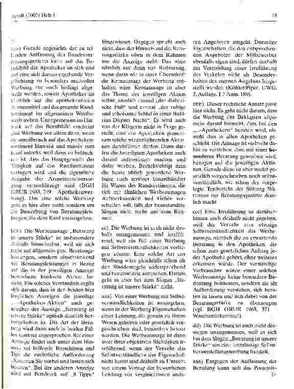 Vorschauseite 5: Apothekenwerbung mit Beratung ist unsere Stärke OLG Hamm, Urteil vom 6. September 2001