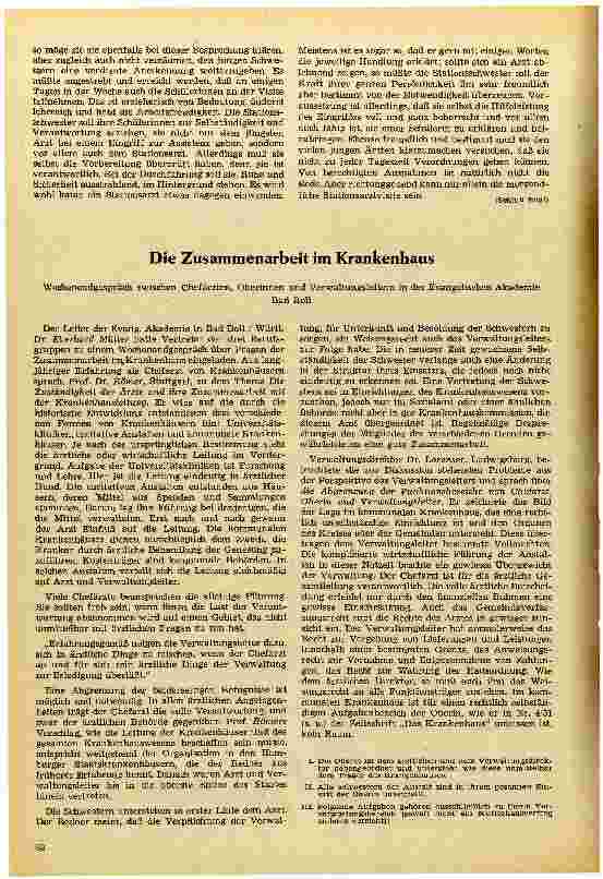 Vorschauseite 3: Gedanken zur Neuordnung und Vertiefung der Krankenpflege und Ausbildung