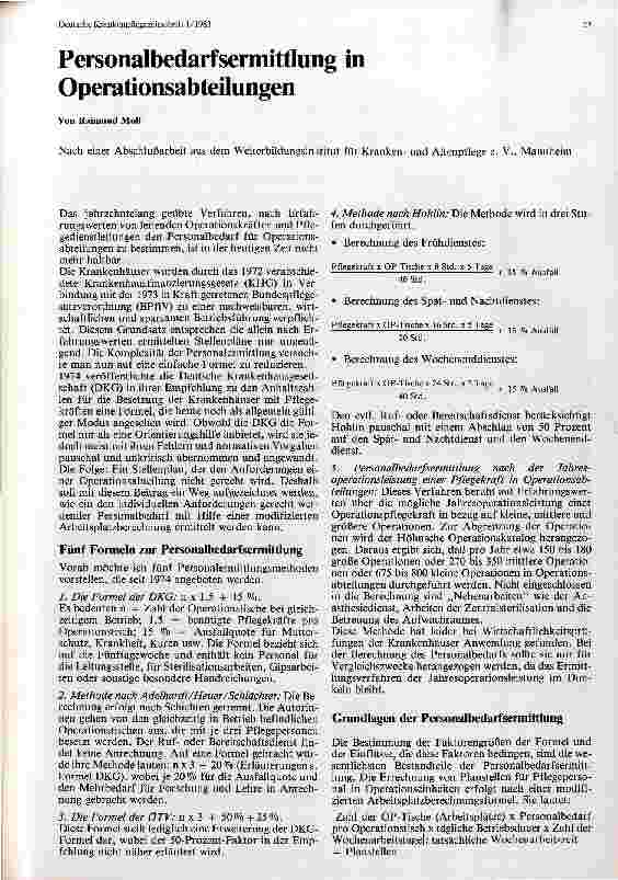 Vorschauseite 1: Personalbedarfsermittlung in Operationsabteilungen Abschlußarbeit