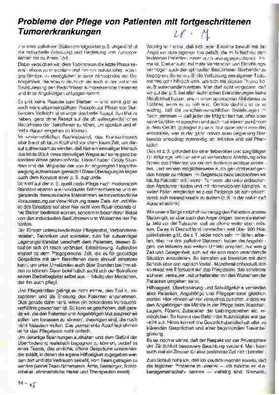 Vorschauseite 1: Probleme der Pflege von Patienten mit fortgeschrittenen Tumorerkrankungen