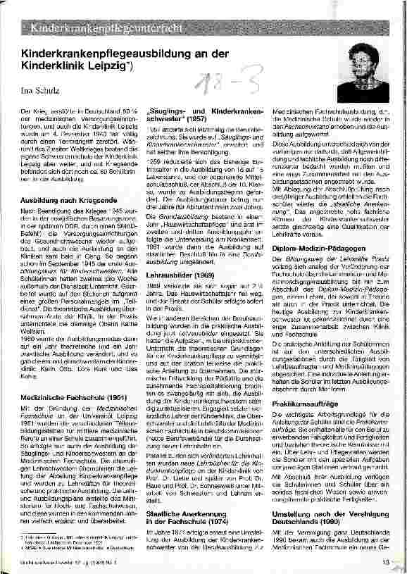 Vorschauseite 1: Kinderkrankenpflegeausbildung an der Kinderklinik Leipzig