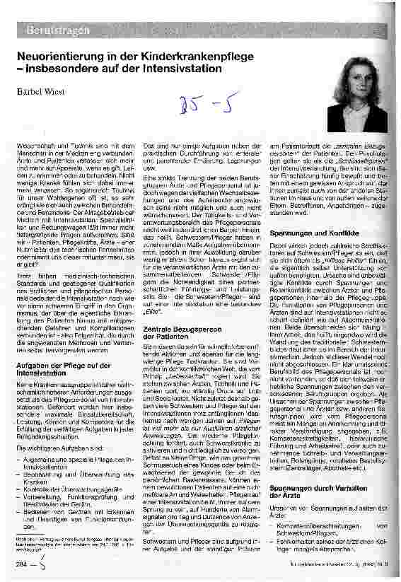 Vorschauseite 1: Neuorientierung in der Kinderkrankenpflege - insbesondere auf der Intensivstation