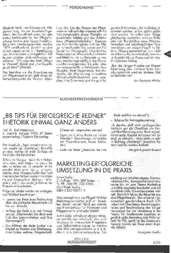 Vorschauseite 2: Pflegewissenschaft - ein Arbeitsschwerpunkt des neuen Universitätsinstituts (P)