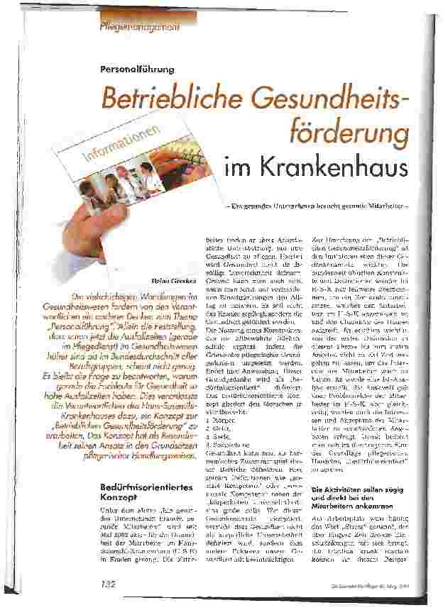Vorschauseite 1: Betriebliche Gesundheitsförderung im Krankenhaus