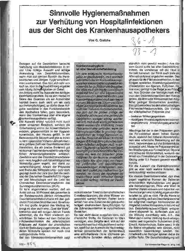 Vorschauseite 1: Sinnvolle Hygienemaßnahmen zur Verhütung von Krankenhausinfektionen aus der Sicht eines Krankenhausapothekers