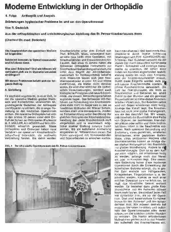 Vorschauseite 1: Moderne Entwicklung in der Orthopädie 4. Folge: Antiseptika und Asepsis