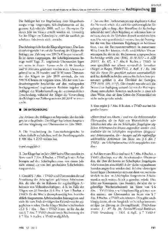 Vorschauseite 3: Zum Anspruch auf Vergütung von Überstunden bei Wechselschichtund Schichtarbeit im TVöD