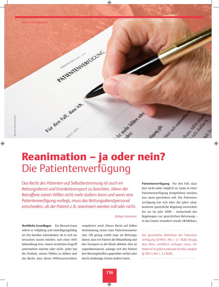 Vorschauseite 1: Reanimation ? ja oder nein? ? Die Patientenverfügung