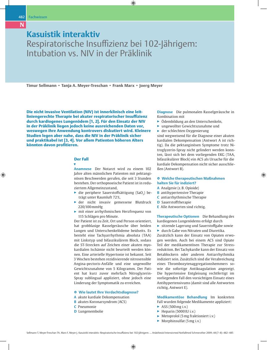 Vorschauseite 1: Kasuistik interaktiv – Respiratorische Insuffizienz bei 102 – Jährigem: Intubation vs. NIV in der Präklinik