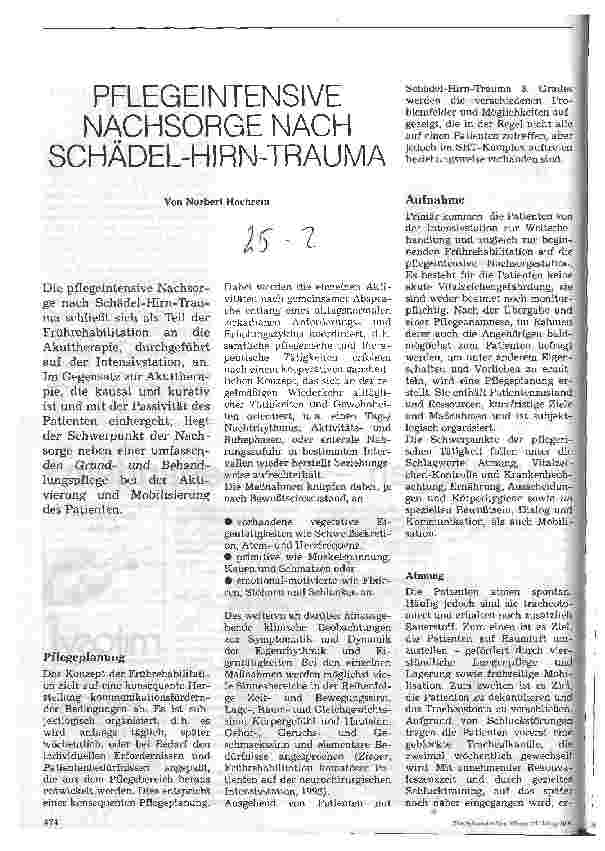 Vorschauseite 1: Pflegeintensive Nachsorge nach Schädel-Hirn-Trauma