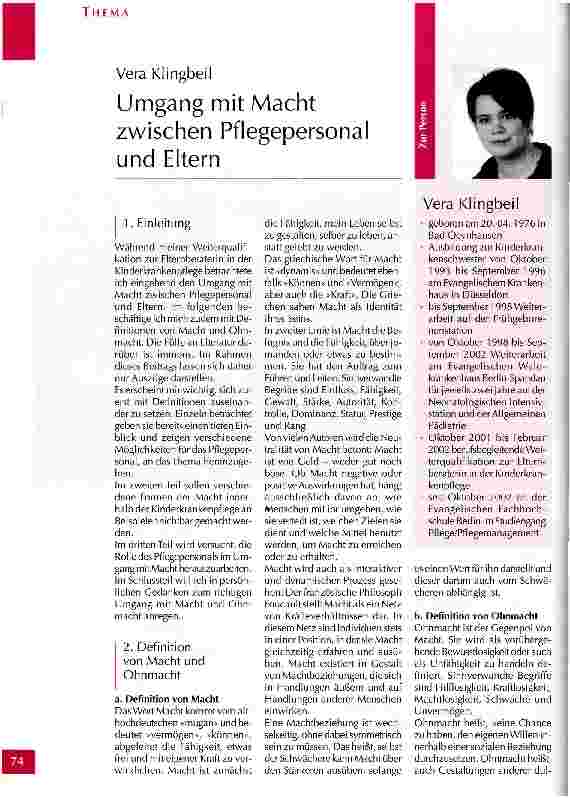 Vorschauseite 1: Umgang mit Macht zwischen Pflegepersonal und Eltern