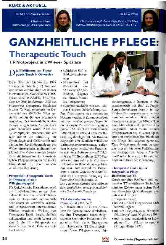 Vorschauseite 1: Ganzheitliche Pflege: Therapeutic Touch