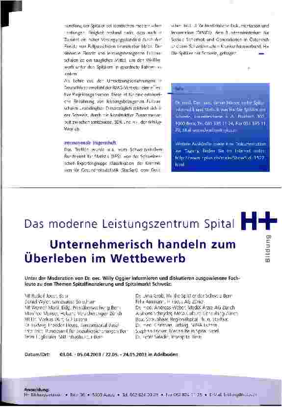 Vorschauseite 2: Dreiländertreffen zur Spitalfinanzierung