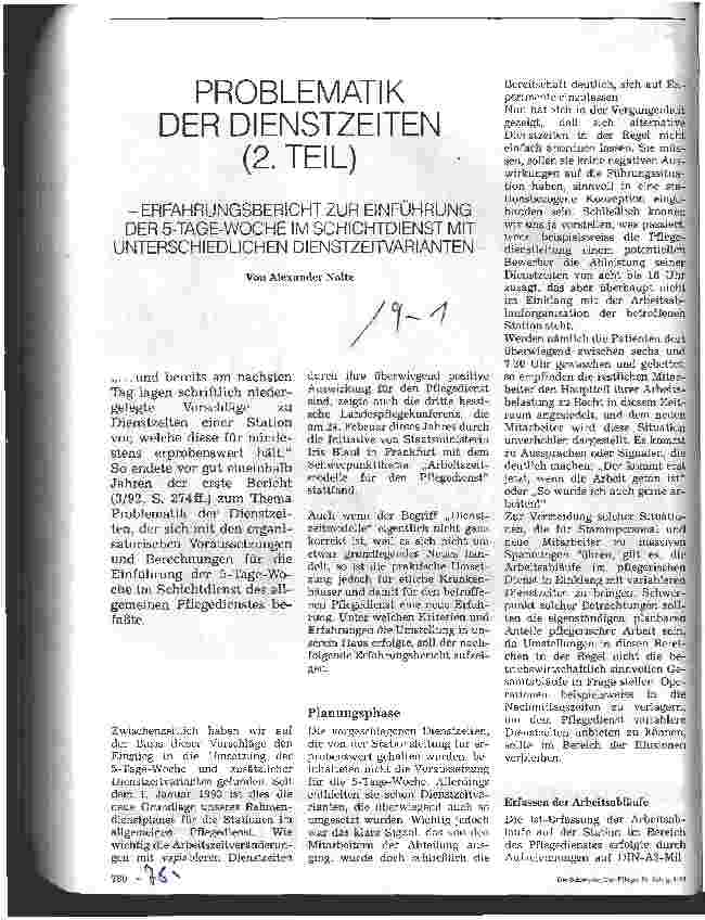 Vorschauseite 1: Problematik der Dienstzeiten 2. Teil Erfahrungsbericht Einführung der 5-Tage-Woche mit Dienstzeitvarianten