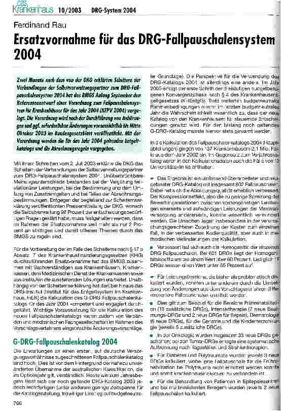 Vorschauseite 1: Ersatzvornahme für das DRG-Fallpauschalensystem 2004