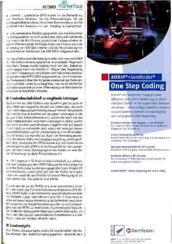 Vorschauseite 2: Ersatzvornahme für das DRG-Fallpauschalensystem 2004