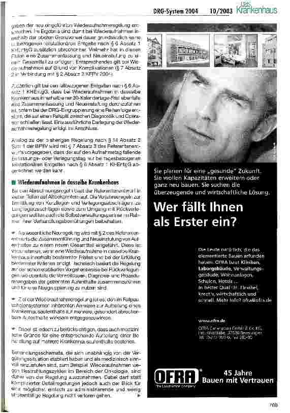 Vorschauseite 4: Ersatzvornahme für das DRG-Fallpauschalensystem 2004