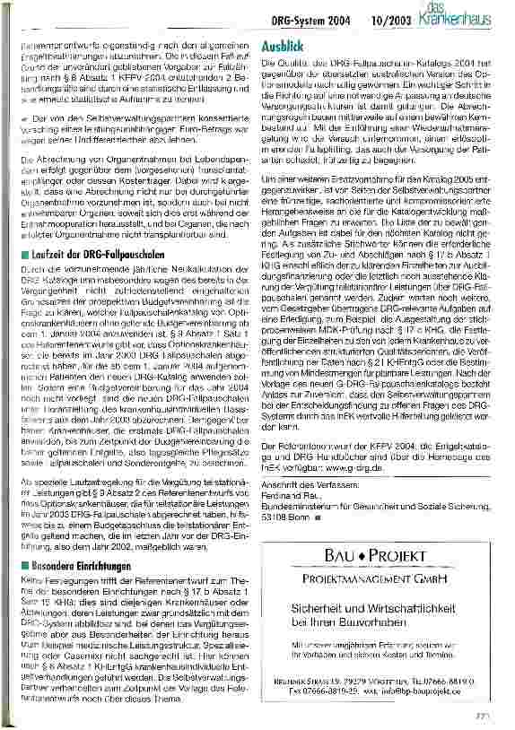 Vorschauseite 6: Ersatzvornahme für das DRG-Fallpauschalensystem 2004