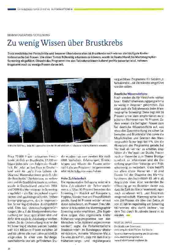 Vorschauseite 1: Zu wenig Wissen über Brustkrebs