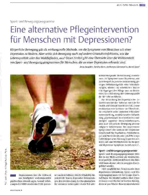 Vorschauseite 1: Eine alternative Pflegeintervention für Menschen mit Depressionen?