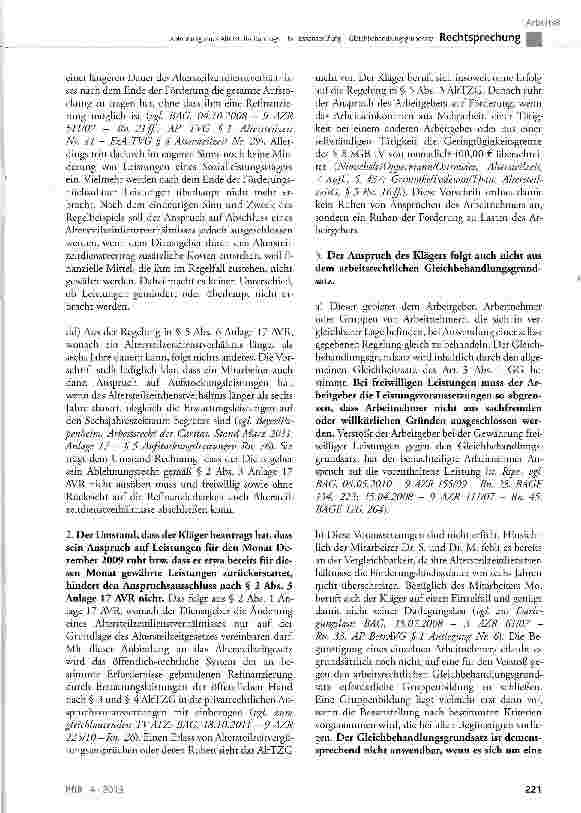 Vorschauseite 6: Ablehnung eines Altersteiizeitantrags -Ermessensprüfung - GleichbehandlungsgrundsatzAVRAnlage17§ 2 Abs. 1 und3;AltTZG§ 3 Abs. 1 Nr. 3, § 4Abs. 1,§ 5Abs. 3;BGB§ 315Abs. 1;GGArt 3 A…