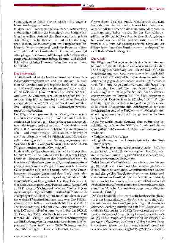 Vorschauseite 2: Selbstständige Honorarkräfte in der Pflege - passe - Urteil des LSG Baden-Württembergvom 19. Oktober 2012 (Az. : L4R761/11)