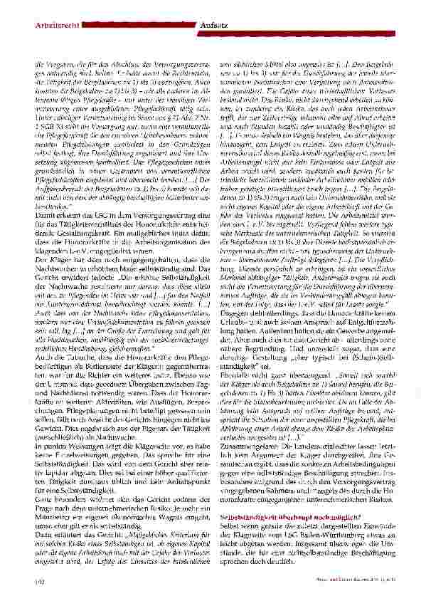 Vorschauseite 3: Selbstständige Honorarkräfte in der Pflege - passe - Urteil des LSG Baden-Württembergvom 19. Oktober 2012 (Az. : L4R761/11)