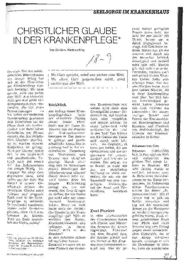 Vorschauseite 1: Christlicher Glaube in der Krankenpflege Vortrag v. 29.10.92