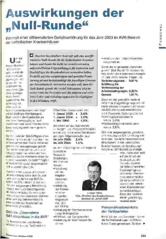 Vorschauseite 1: Auswirkungen der Null-Runde Konzept einer differenzierten Gehaltserhöhung für das Jahr 2003 im AVR-Bereich der katholischen Krankenhäuser