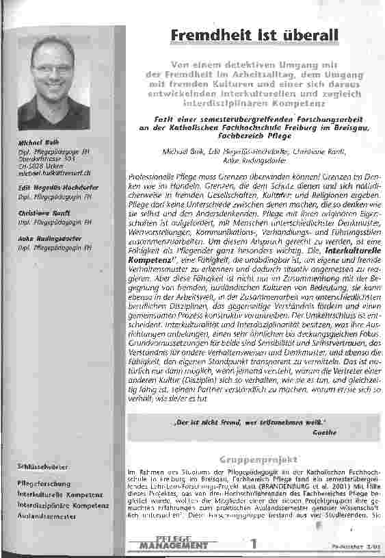 Vorschauseite 1: Fremdheit ist überall Fazit einer semesterübergreifenden Forschungsarbeit an der Katholischen Fachhochschule Freiburg i.Br., Fachbereich Pflege
