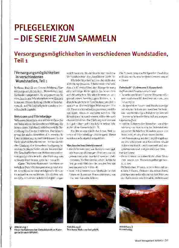 Vorschauseite 1: PFLEGELEXIKON -DIE SERIE ZUM SAMMELN Versorgungsmöglichkeiten in verschiedenen Wundstadien, Teil 1