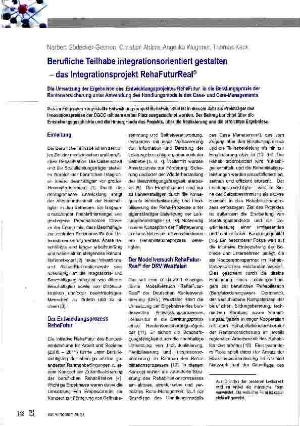 Vorschauseite 1: Berufliche Teilhabe integrationsorientiert gestalten - das Integrationsprojekt RehaFuturReal