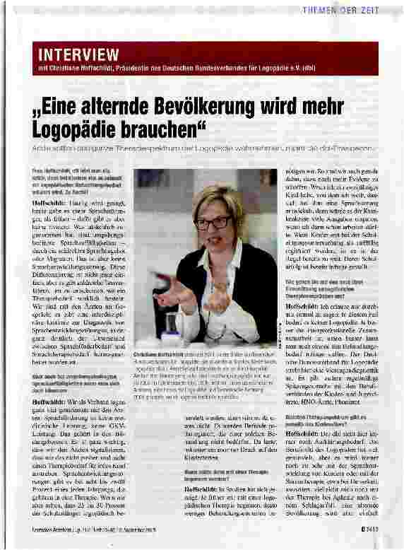 Vorschauseite 1: „Eine alternde Bevölkerung wird mehr Logopädie brauchen