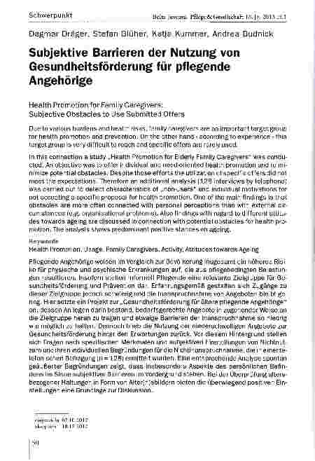 Vorschauseite 1: Subjektive Barrieren der Nutzung von Gesundheitsförderung für pflegende Angehörige