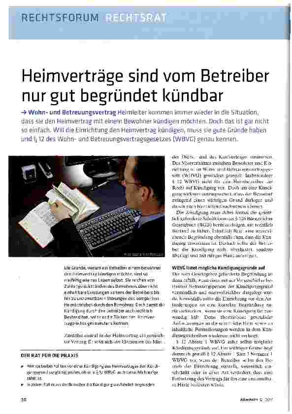 Vorschauseite 1: Heimverträge sind vom Betreiber nur gut begründet kündbar