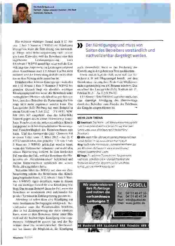 Vorschauseite 2: Heimverträge sind vom Betreiber nur gut begründet kündbar
