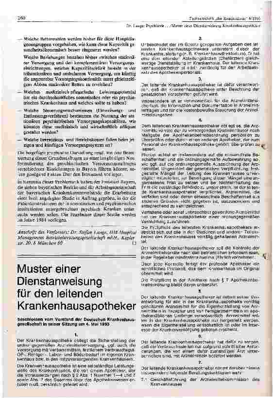 Vorschauseite 1: Muster einer Dienstanweisung für den leitenden Krankenhausapotheker