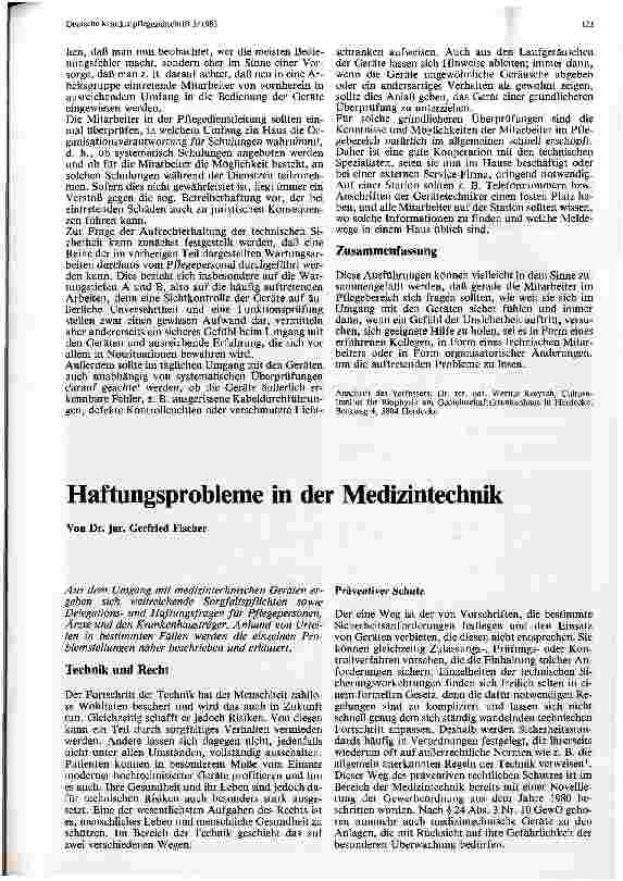 Vorschauseite 1: Haftungsprobleme in der Medizintechnik
