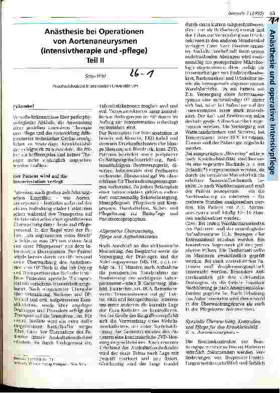 Vorschauseite 1: Anästhesie bei Operationen von Aortenaneurysmen (Intensivtherapie und -pflege) Teil 2