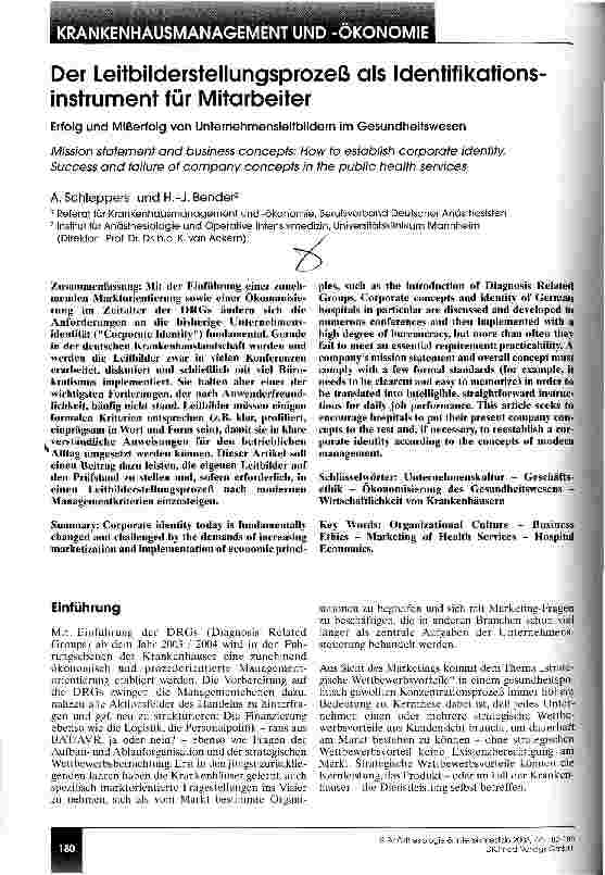 Vorschauseite 1: Der Leitbilderstellungsprozeß als Identifikationsinstrument für Mitarbeiter Erfolg und Mißerfolg von Unternehmensleitbildern im Gesundheitswesen