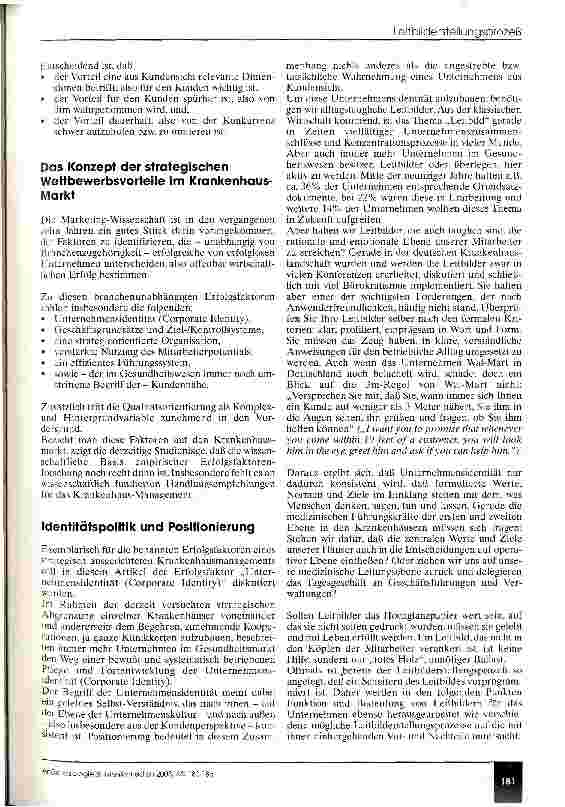 Vorschauseite 2: Der Leitbilderstellungsprozeß als Identifikationsinstrument für Mitarbeiter Erfolg und Mißerfolg von Unternehmensleitbildern im Gesundheitswesen