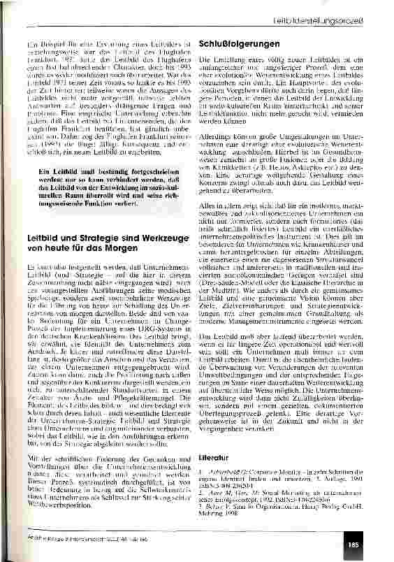 Vorschauseite 6: Der Leitbilderstellungsprozeß als Identifikationsinstrument für Mitarbeiter Erfolg und Mißerfolg von Unternehmensleitbildern im Gesundheitswesen
