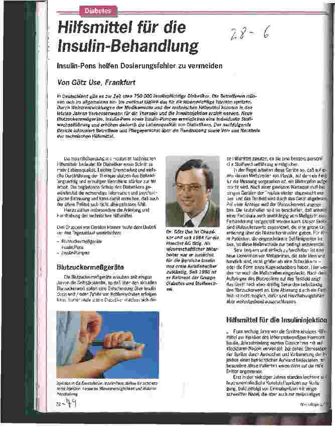Vorschauseite 1: Hilfsmittel für die Insulin-Behandlung Insulin-Pens helfen Dosierungsfehler zu vermeiden
