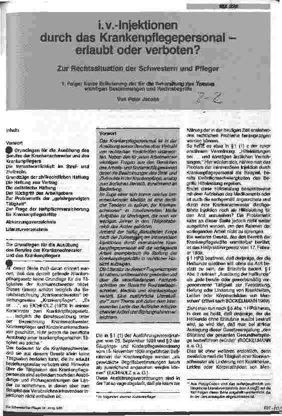 Vorschauseite 1: i. v. -Injektionen durch das Krankenpflegepersonal - erlaubt oder verboten
